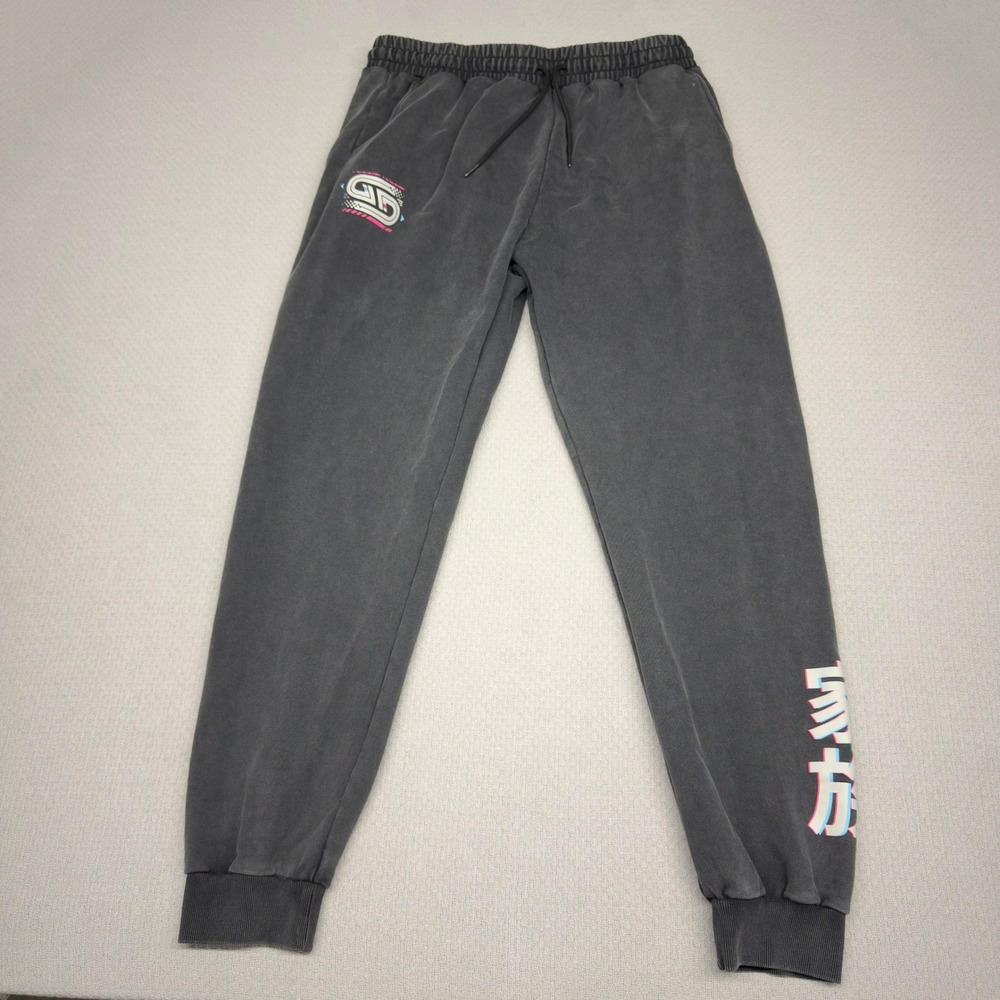GamerSupps Joggers Mens 3XL Gray Faded Cotton Sweatpants Vaporwave Gaming